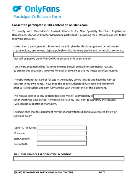 release forms onlyfans|how to fill in the release form : r/onlyfansadvice